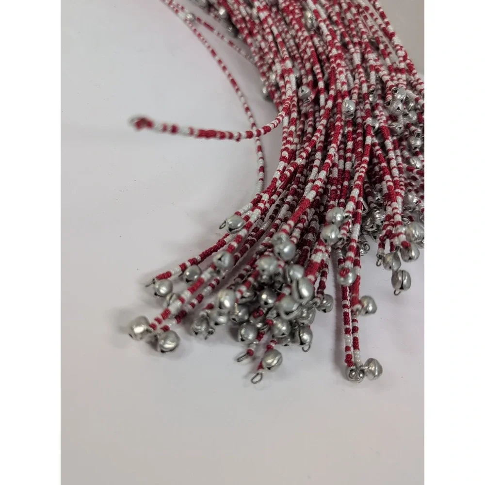 4 RED & WHITE BEADED‎ BELL PICKS WIRED STEM for WREATH VASE TREE DECORATION